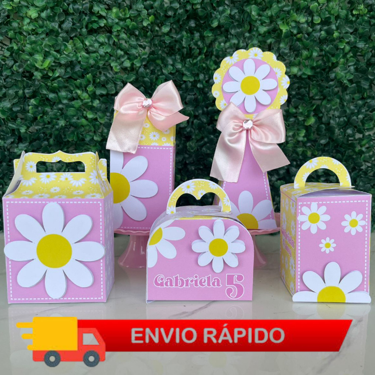 Caixinhas Personalizadas Margaridas – Decoração de Festa - PEGUE E MONTE - Lembrancinha