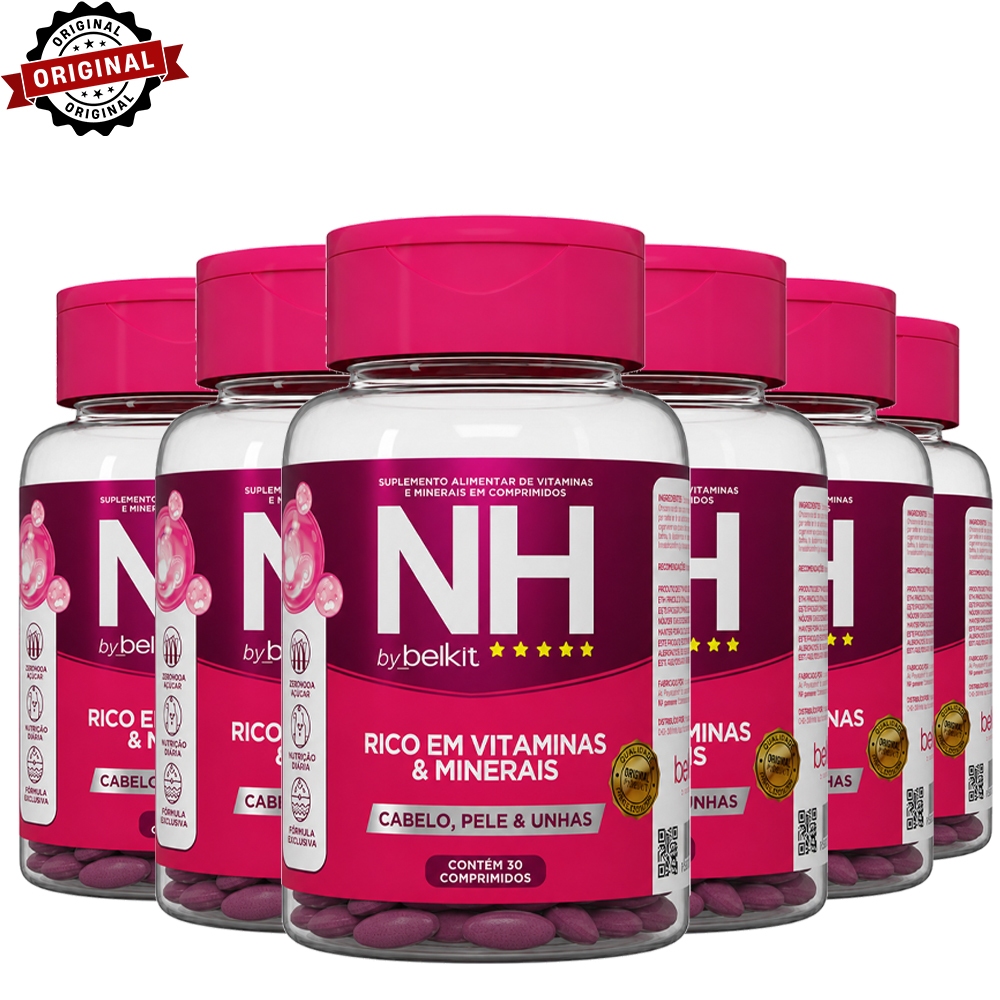 COMBO 6 potes NH New Hair 30 comprimidos (Vitamina p cabelos) - Crescimento capilar, combate a queda