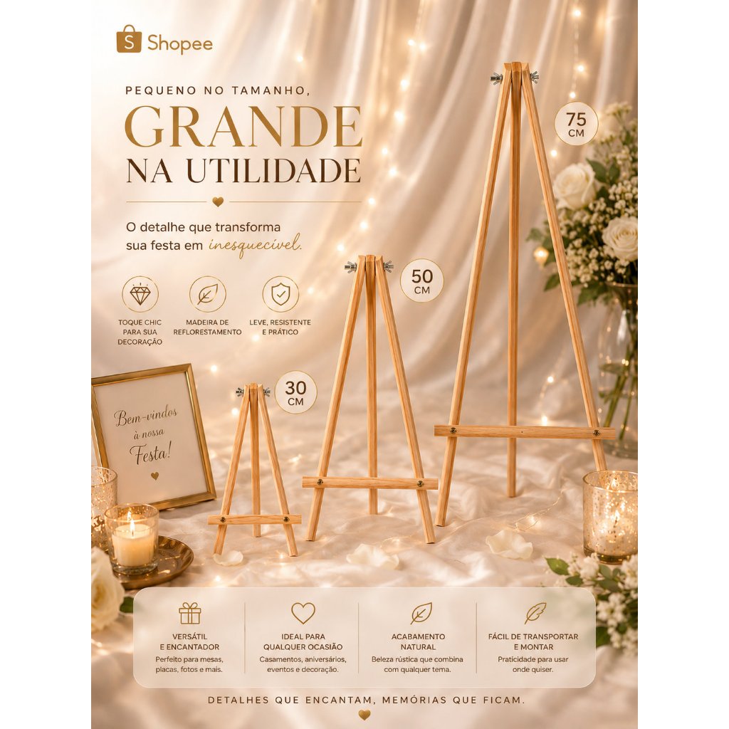 Kit Cavalete Madeira 30cm 50cm 75cm Decoração Festa Casamento Envio Imediato