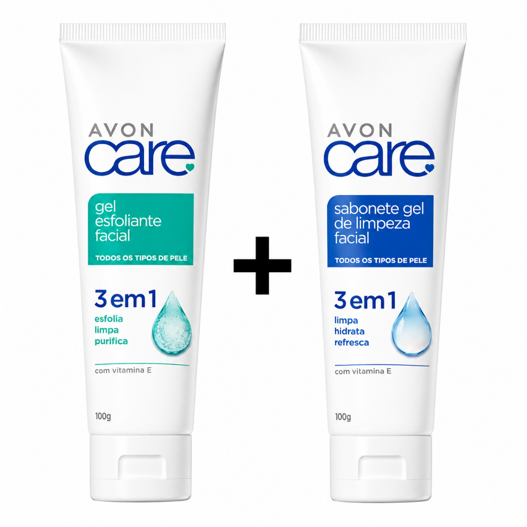 Kit Avon Care Facial 3 em 1 + Gel Esfoliante Facial 6 em 1 | Limpeza, Hidratação e Renovação da Pele | 100g Cada