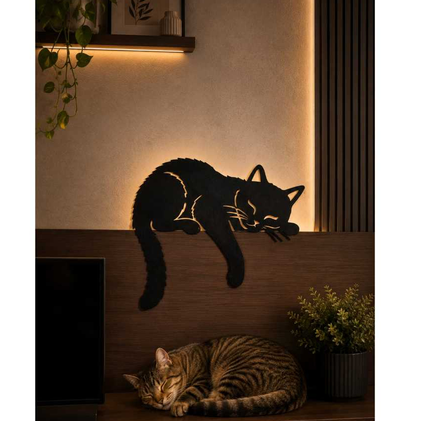 Enfeite de Parede Gato Dormindo Decoração Pet Shop Casa Quarto Sala Impressão 3D