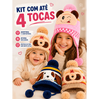 Kit Até 4 Toucas Infantil Inverno Gorro Aveludado Quentinho Menina Menino Bebê Criança 2 a 12 Anos