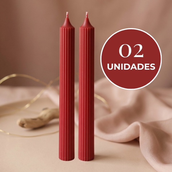 Kit Velas Palito 2un Castiçal Aesthetic Vintage - Vela Vermelha 50g