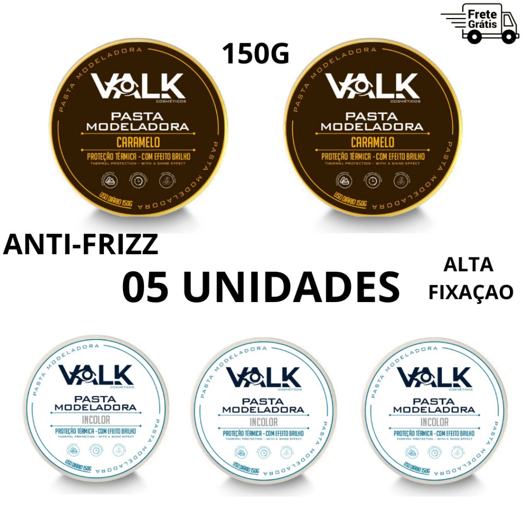 KIt 05 Pomada Modeladora Valk Varios Modelos 150g Revenda Barbearia Atacado Fixação Forte