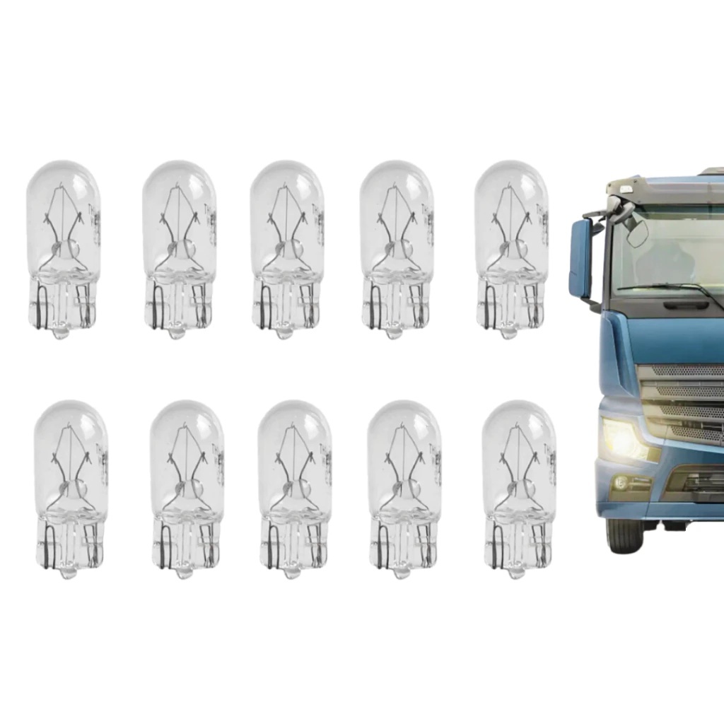 Kit 10x Lâmpada 2825 Pingão T10 Meia Luz Painel 5W Caminhão 24V Caixa