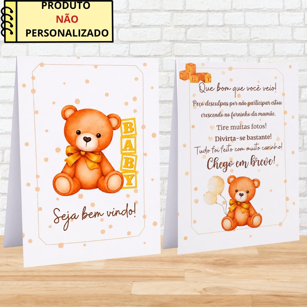 Plaquinha de agradecimento de mesa chá de bebê ursinho neutro\Enfeite de mesa cha revelação ursinho marron