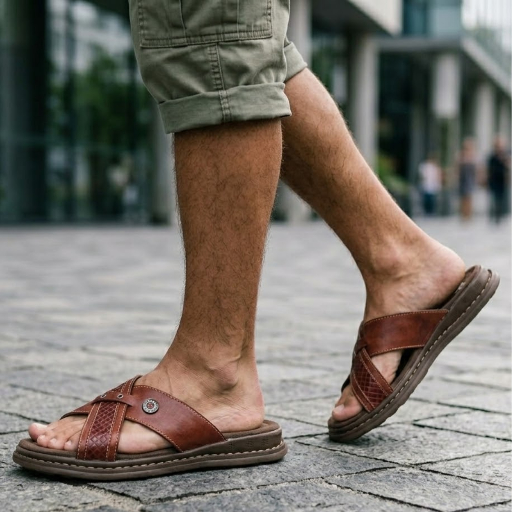 Sandália Antistress Chinelo Masculino Ortopédico Couro 1006