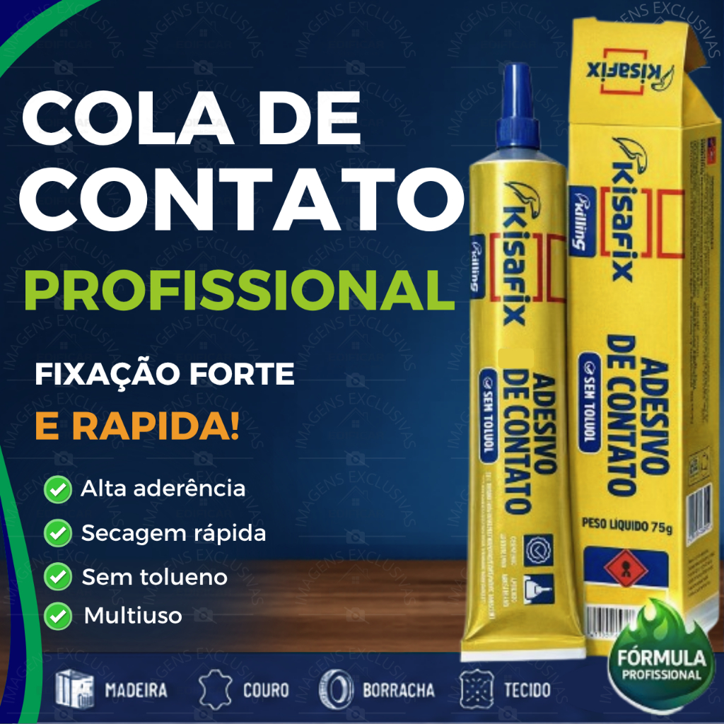 Kit 2 Colas sapateiro Contato Kisafix 75g para Sapato Couro Borracha Madeira secagem rapida adesivo