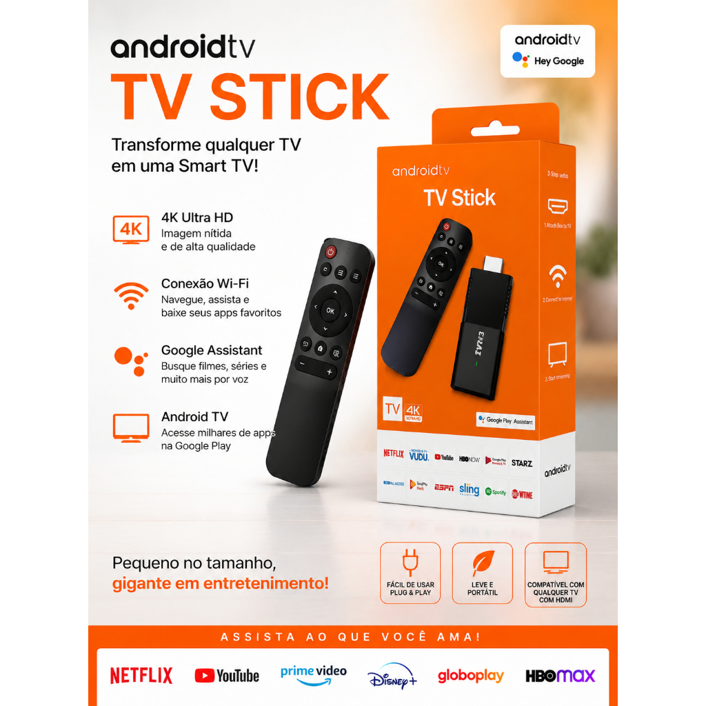 Android TV Stick TVR3 4K Smart TV Box WiFi Netflix YouTube Chromecast  HDMI