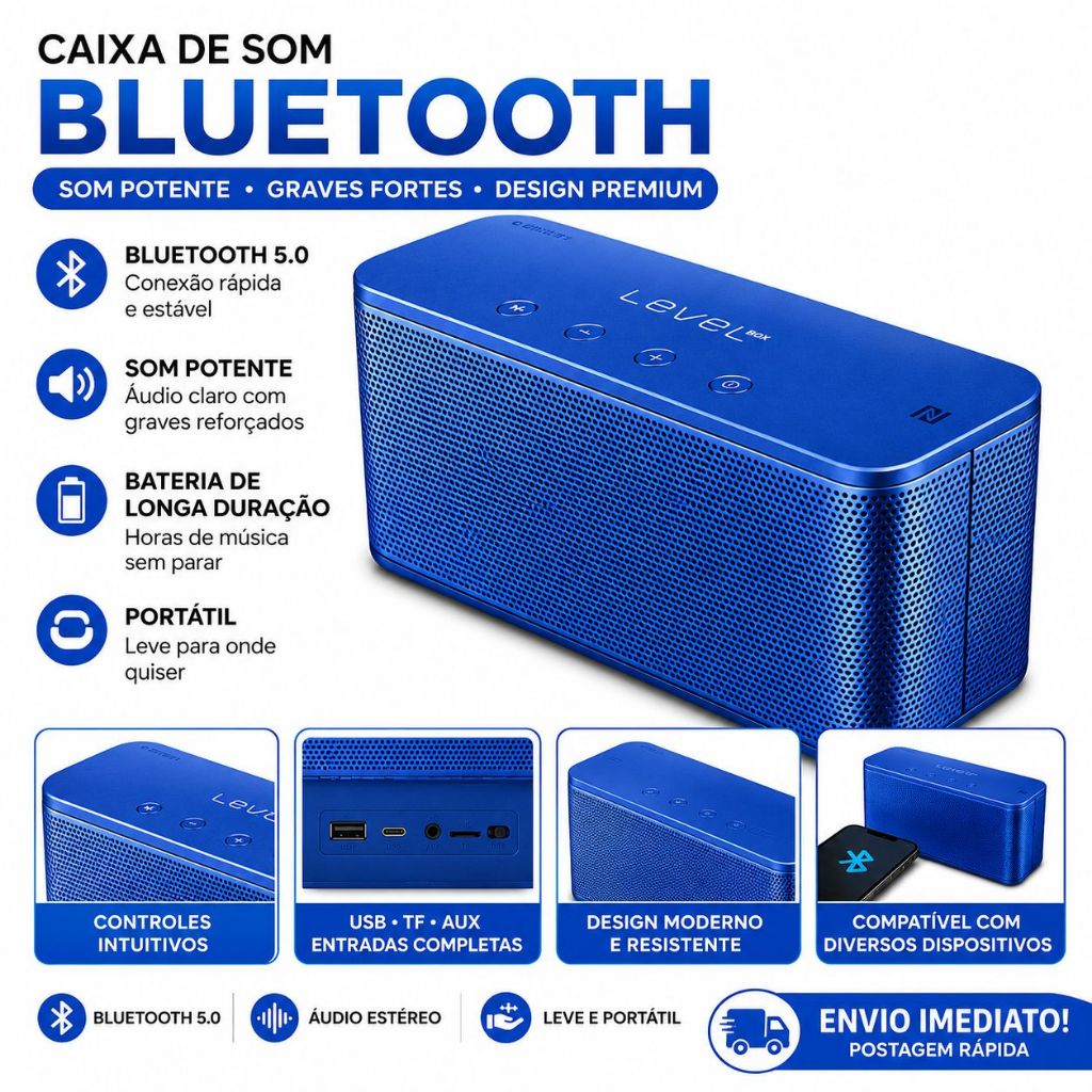 Caixa de Som Samsung Bluetooth Sem Fio Portátil Som Alto Bluetooth 5.0 USB TF