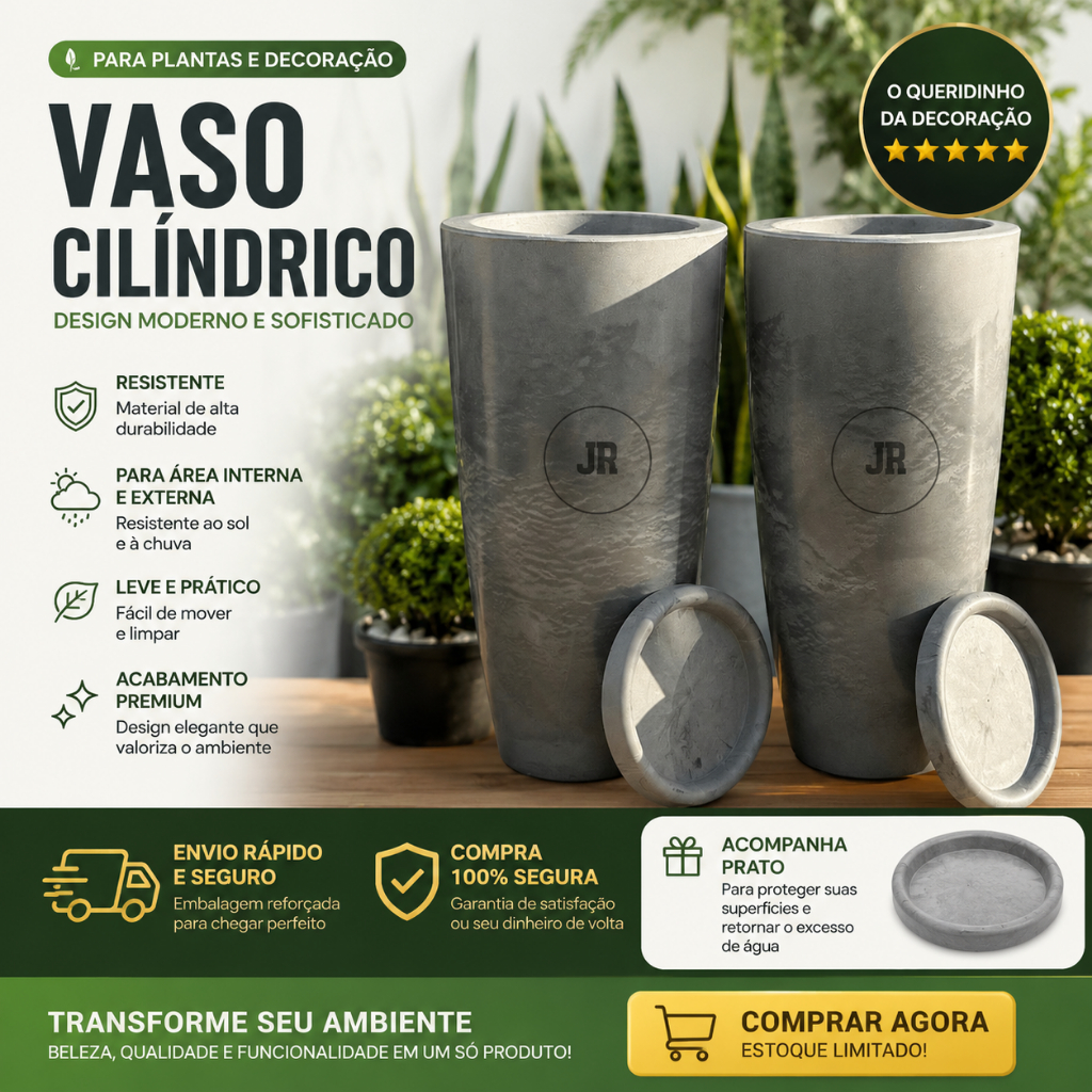 Conjunto Vasos  Ibiza Decorativos 2 Unidades Marmorizado 62cm Luxo Premium Sala Jardim Varanda Gourmet