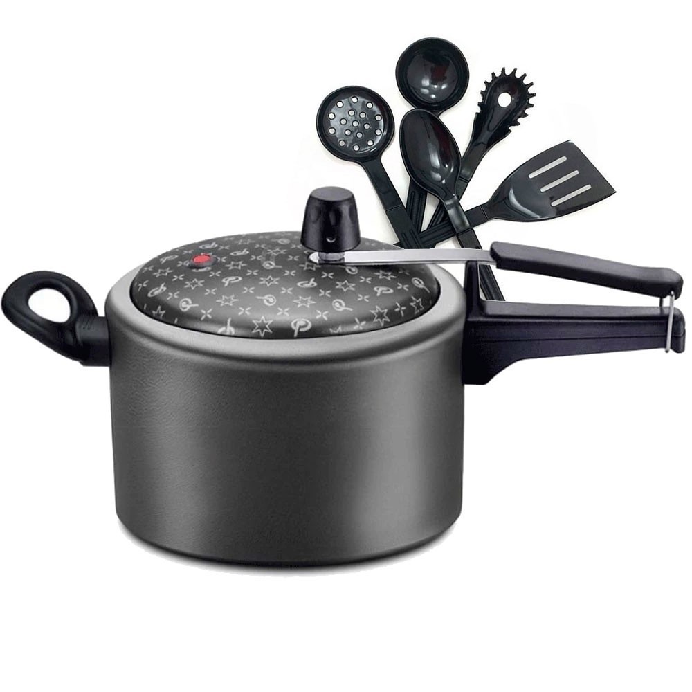 Panela de Pressão 3,0L Antiaderente Panelux + Conjunto de Utensílios Preto 5 Peças