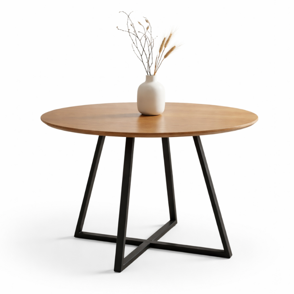 Mesa Redonda Lais 110cm MDF 18mm Pés de Ferro Preto Moderna Sala Jantar