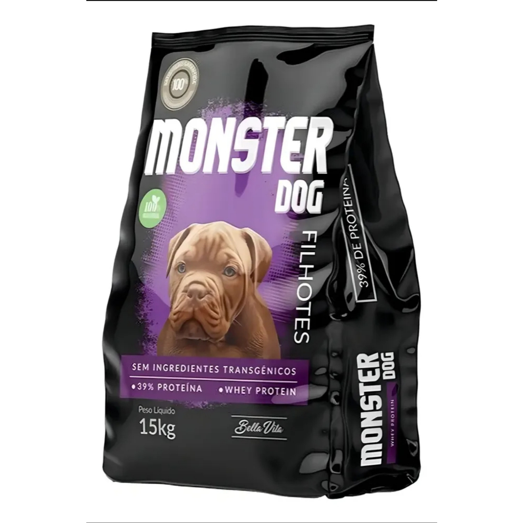 Ração Seca Monster Dog Cães Filhotes Super Premium Frango 39% Proteína 15kg