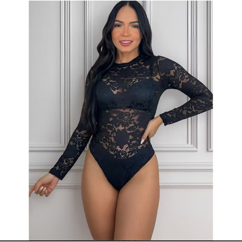 tully Body Feminino TULLE Renda floral Gola Manga Longa Rendado renda BORI blusa de frio