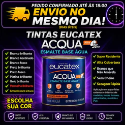Tinta Esmalte Base Água Eucatex Acqua 900ml Colorido Preto Branco Brilhante Acetinado Fosco
