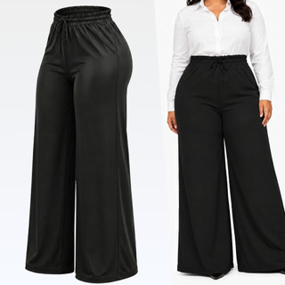Calça Plus Size Wide Pantalona Feminina C/ Elástico Na Cintura Tecido  Alfaiataria Premium Social Básica 46 ao 56
