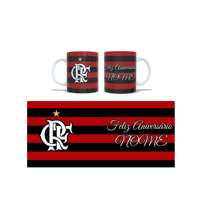 Caneca Personalizada do Flamengo com Nome | Caneca de Cerâmica 325ml