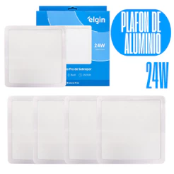 Kit 5 Luminária Painel Plafon Pro ALUMINIO Sobrepor Quadrado Led 24w 28,5x28,5 Bivolt - ELGIN