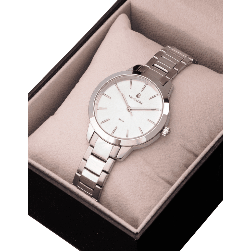 Relógio Feminino Prata Slim 36mm Pulseira Aço Inox Vanglore Essence