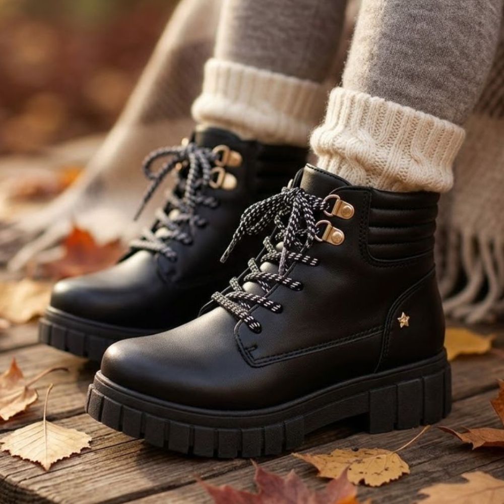 Bota Coturno Infantil Feminina Tratorada Cadarço Bicolor Menina Fashion
