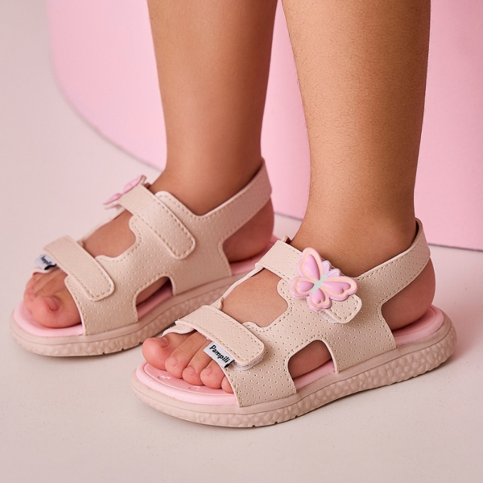 Sandália Papete Infantil Borboleta Rosa Claro Pampili