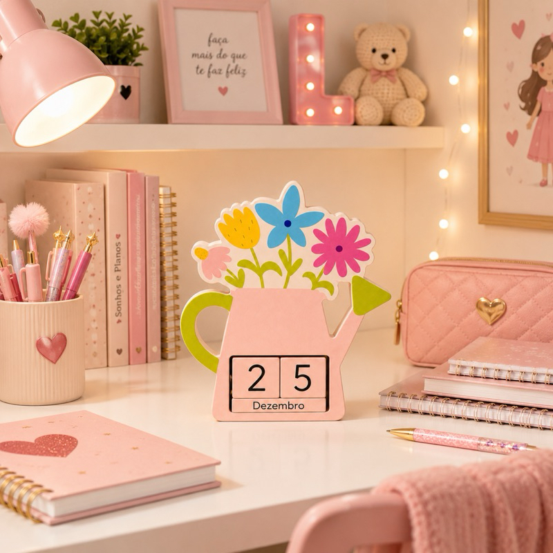 Calendário de Mesa Decoração Fofa em MDF Para Escrivaninha Escritório Home Office Quarto Infantil Presente Criativo