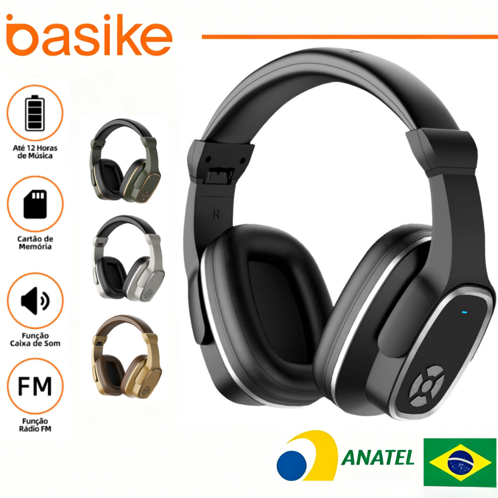Basike Fones ouvido bluetooth sem fio Alto-falante viva-voz com microfone embutido graves potentes