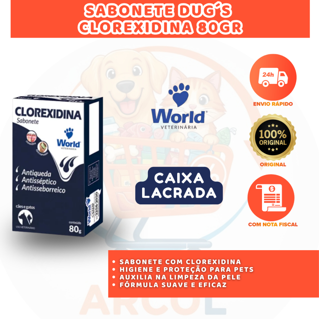 SABONETE CLOREXIDINA DUG’S 80G PARA CÃES E GATOS HIGIENE E PROTEÇÃO DA PELE