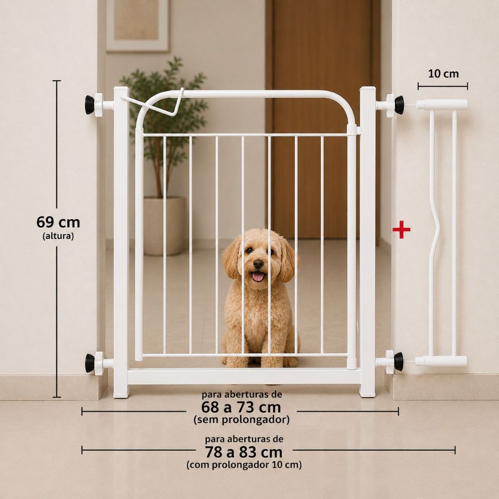 Portão de Segurança em Grade Aramada para Pets e Crianças, com Extensor de 10cm – Ideal para Cães e Bebês