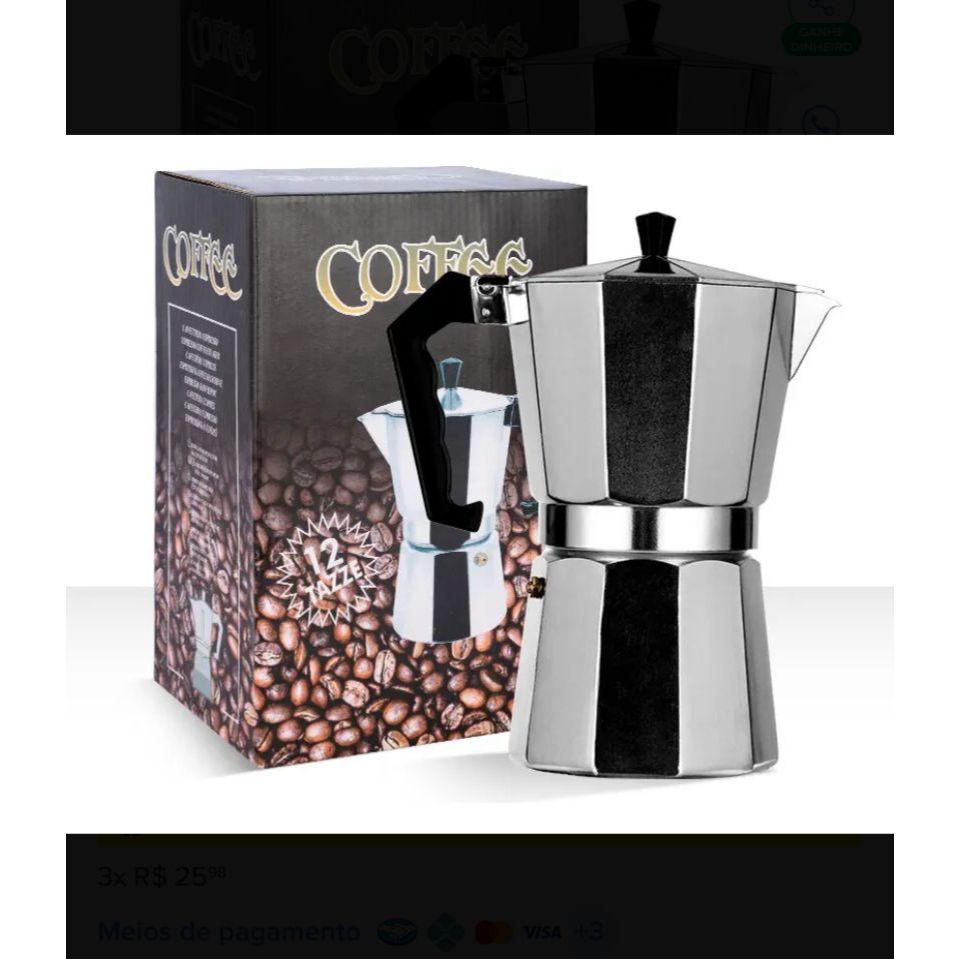 Cafeteira Italiana Alumínio 3 Xícaras Aço Decorada Top Cafeteira Rápida