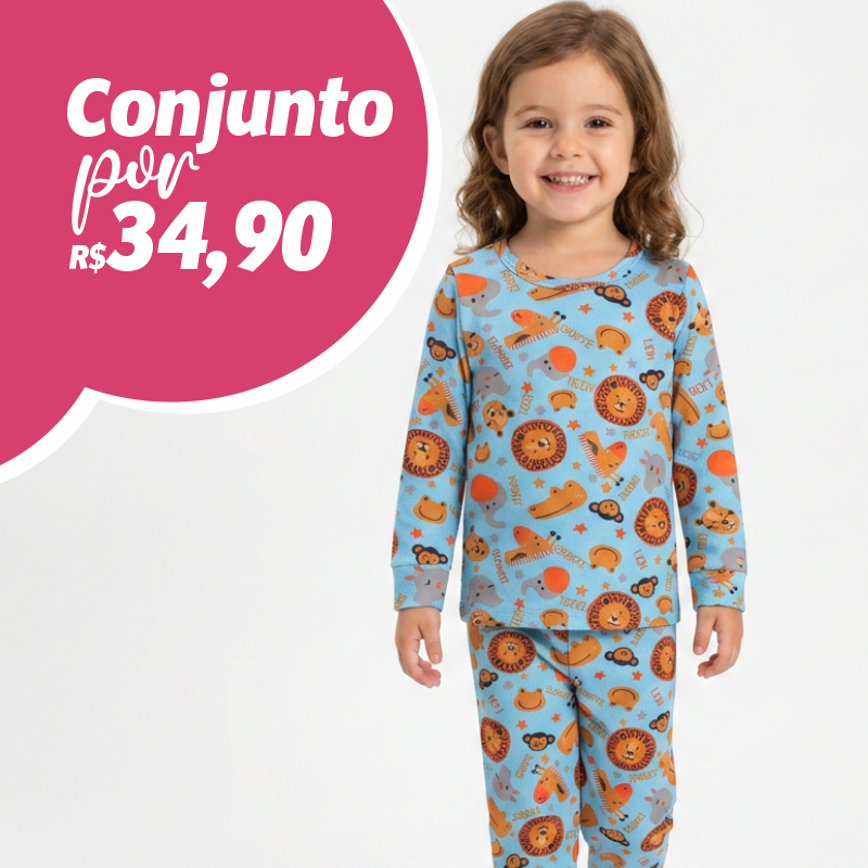 Conjunto Menina Infantil Térmico Inverno Poliéster Quentinho e Confortável