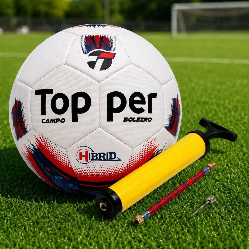 Bola Futebol Campo Topper Boleiro Hibrid Original com Bomba de Ar