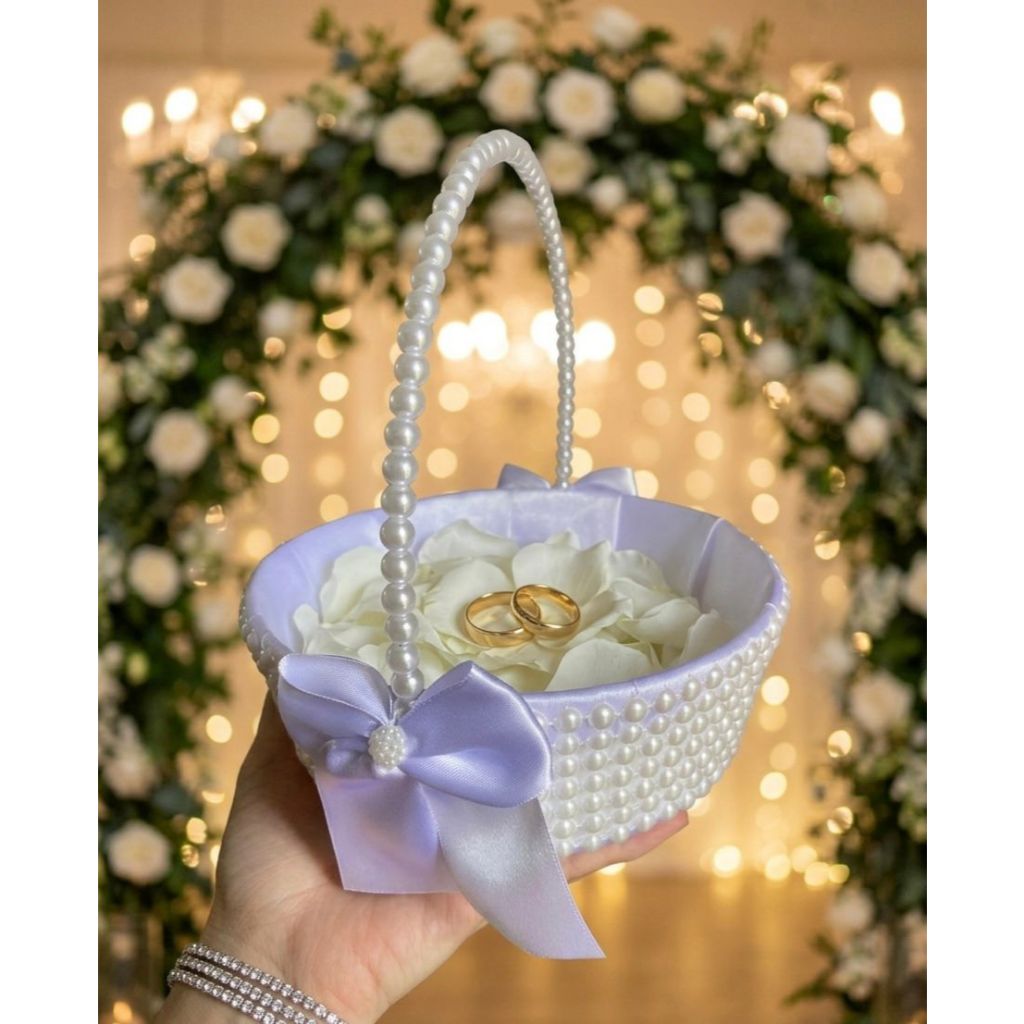 Cesta Florista De Daminha Para Casamento Branca com Pérolas