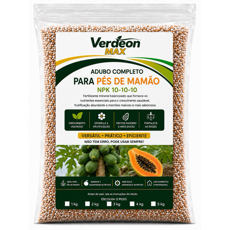 Adubo Completo Para pés de Mamão Fertilizante NPK + Micronitrientes Frutificação e Crescimento Verdeon Max