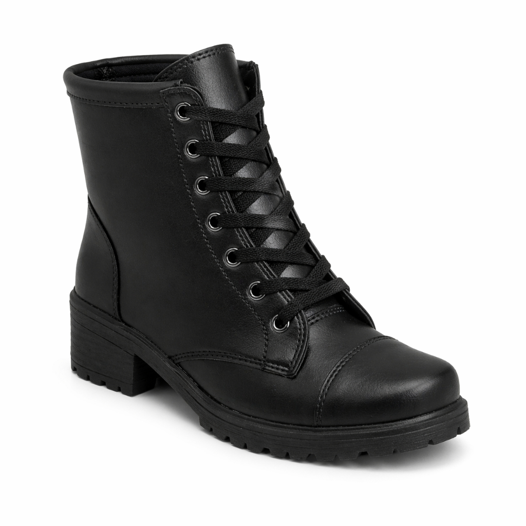 Coturno Feminino Luranto Cano Curto Salto Baixo Tratorado Preto Verniz Casual
