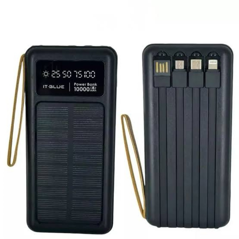 Carregador Portátil Power Bank Solar 20.000mah com Cabos Integrados + Display Digital