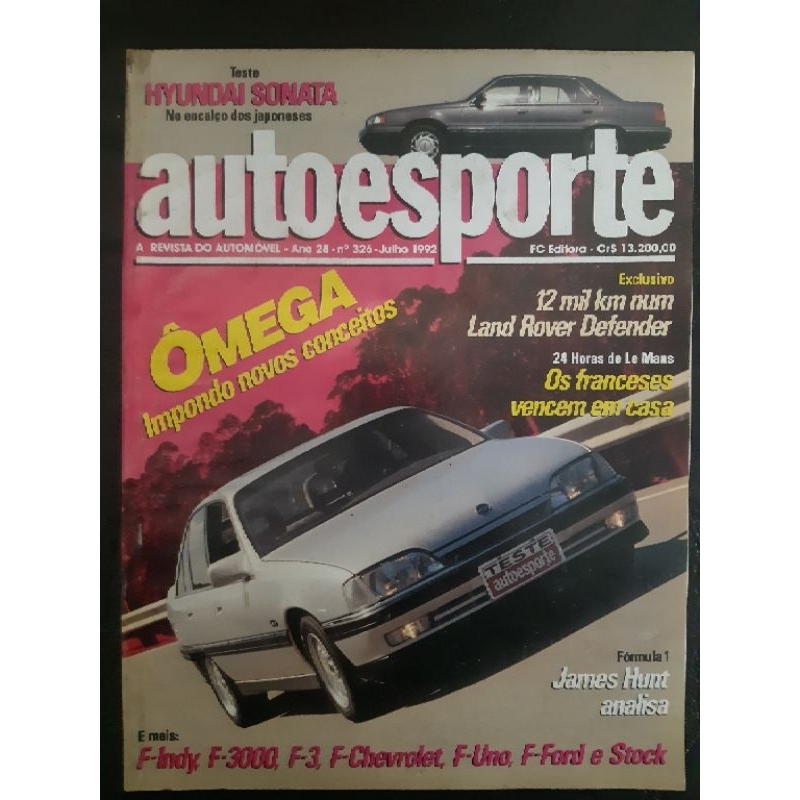 Revista Auto Esporte JULHO de 1992 Edição n° 326 – Lançamento Omega. Sonata 3.0 . Accord EX x Versailles Ghia