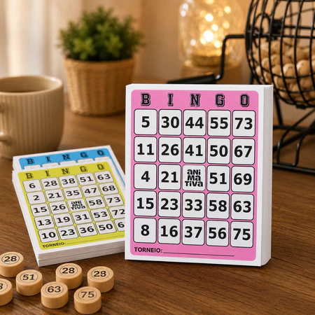 Cartela de Bingo 96 Folhas Amarela Azul Rosa Cinza Jogo Entretenimento Festa Familiar Diversao