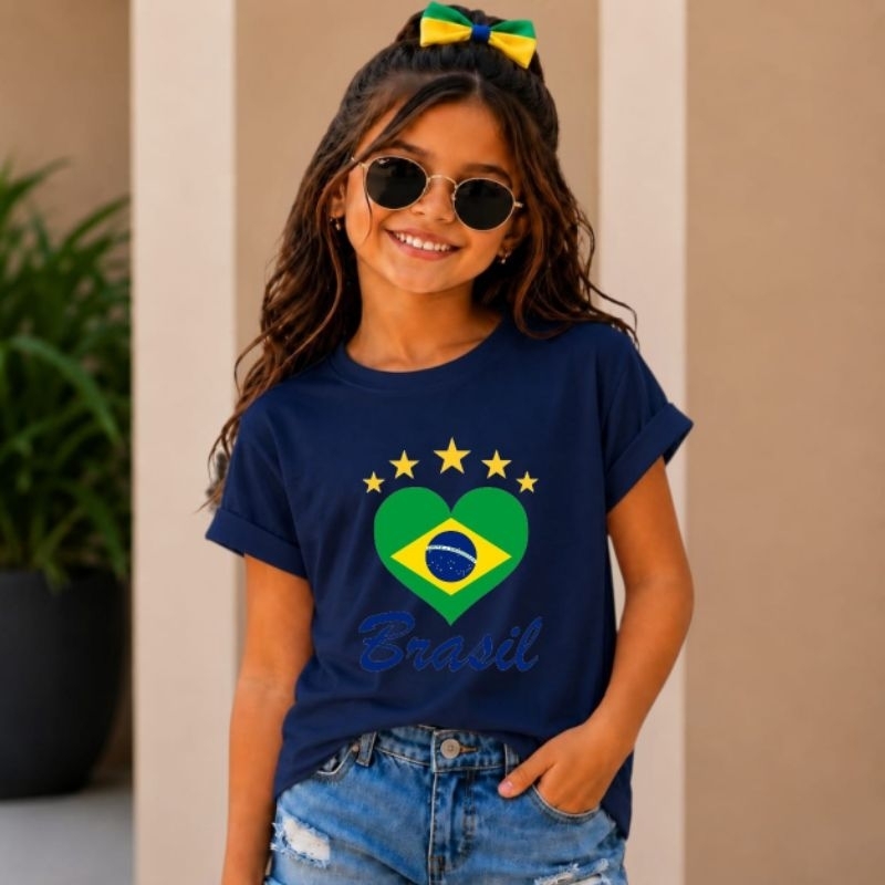 Camiseta Infantil Brasil copa do mundo menina e menino criança Menina 2 a 14 Anos