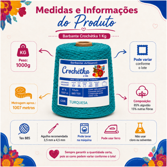 8 Cones Barbantes Crochétka 1kg Para Crochê- Qualidade E Maciez Fio 6 ou Fio 8 — imagem 2 de 2