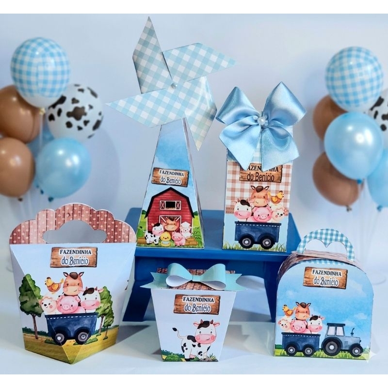 Kit Caixas Fazendinha Personalizada + BRINDE /Lembrancinha de Festa /Aniversário | Decoração Fazendinha