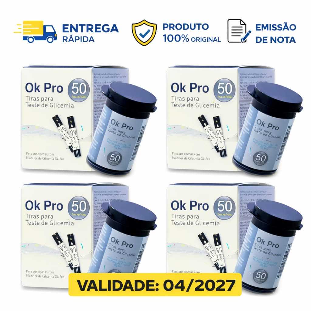 Kit 200 Tiras De Glicose Ok Pro Fitas Glicemia Diabetes