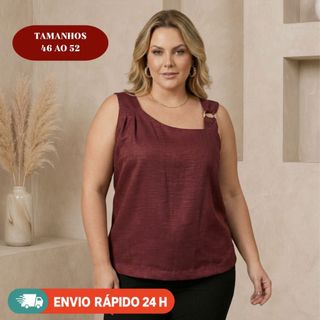 Blusa Social Feminina Plus Size Confortável Estilosa Soltinha Alça Larga