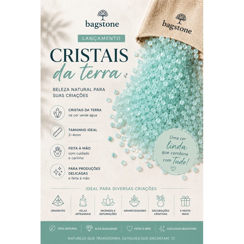 LANÇAMENTO Cristais da Terra Verde Água 2mm | Super Fino para Decoração, Velas, Orgonites e Artesanatos Delicados