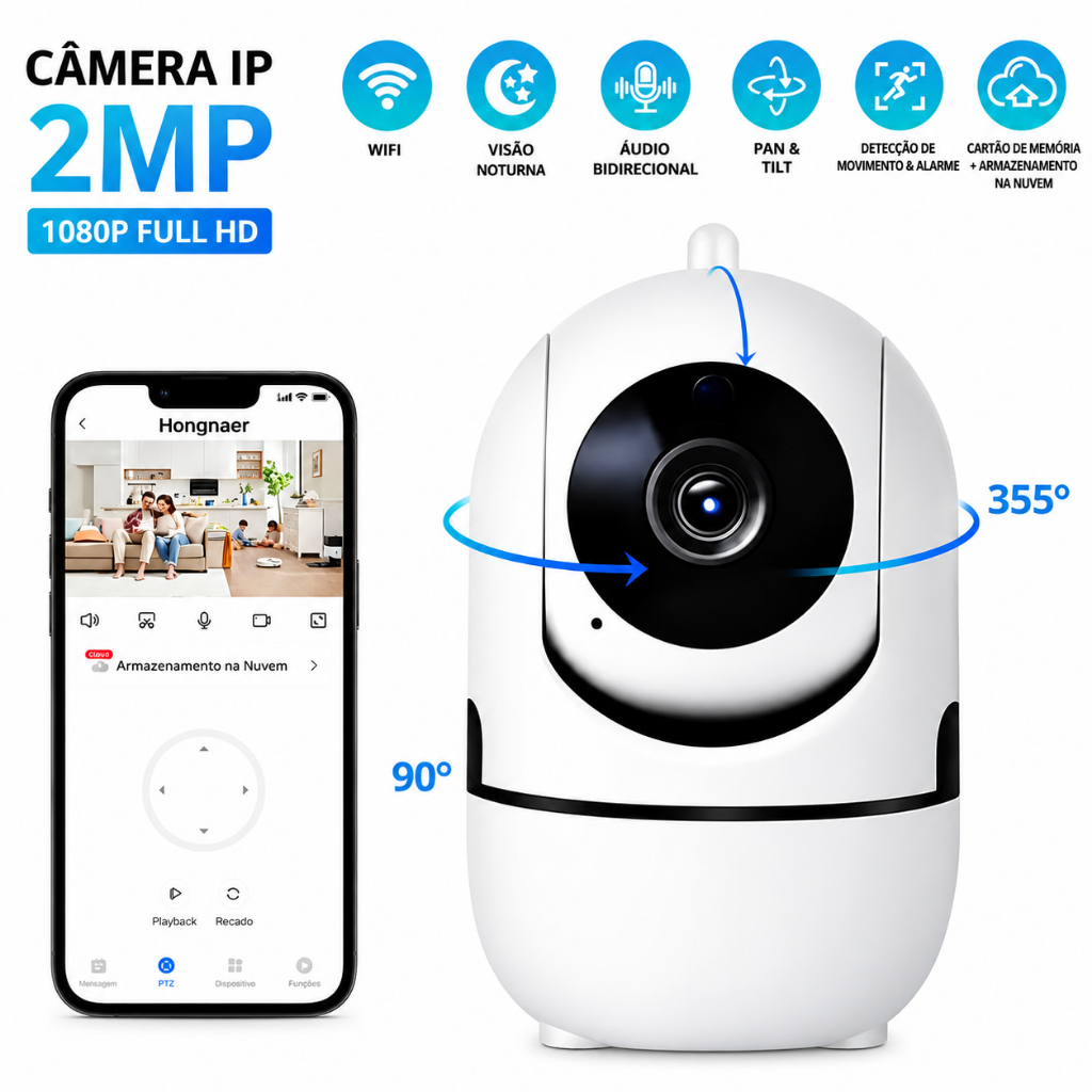 Câmera de Segurança Interna WiFi 360° Full HD Visão Noturna Rastreio Movimento App V360 P04