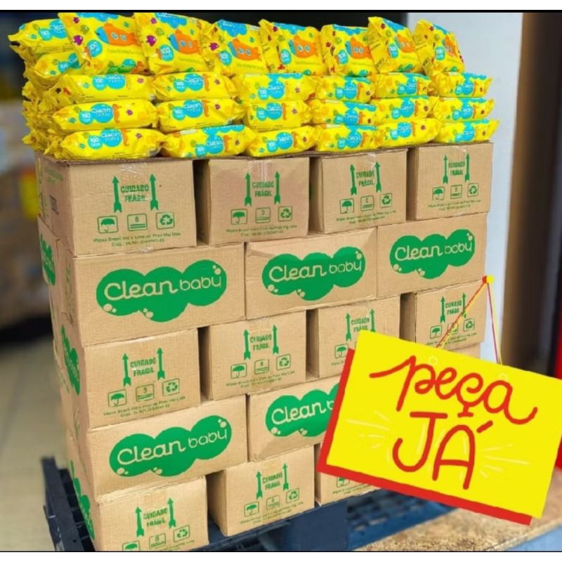 caixa 12 pacotes toalhas umedecidas clean baby com 100 cada