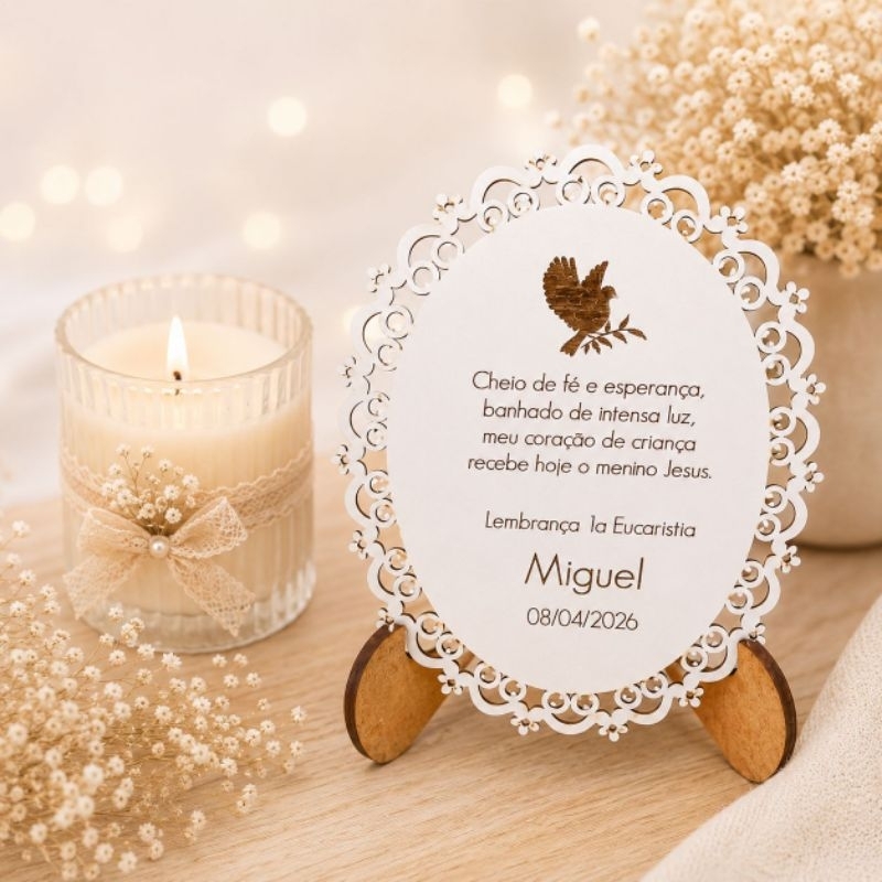 Kit 10 Lembrancinhas Primeira Eucaristia , Placa Mandala Decorativa MDF Personalizada - Comunhão Crisma Batizado