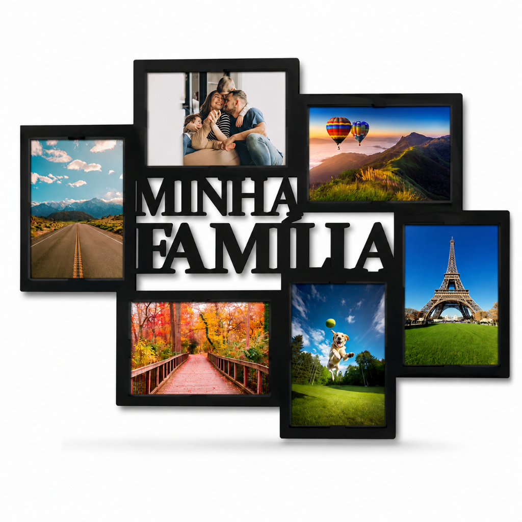 Mural de Fotos Minha Familia Porta Retrato Parede MDF para 8 Fotos
