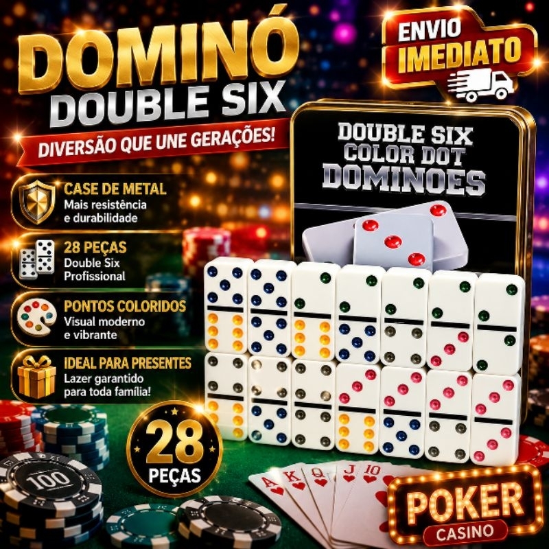 Jogo de Domino dominó Colorido na Lata - Caixa de Metal Super Luxo - Domino Osso 12 Milímetros 28 Peças
